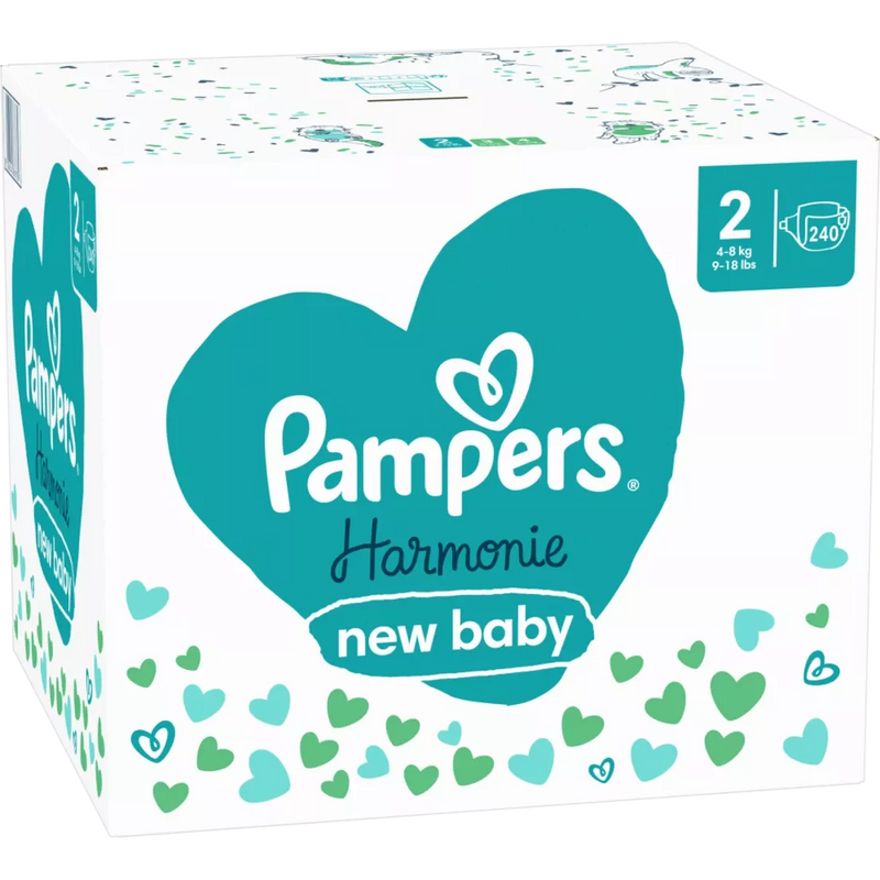 Pampers Harmonie luiers maat 2 Mini (4-8 kg), maandelijkse doos, 240 stuks.