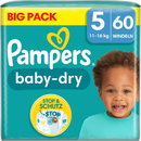 Couches Pampers Baby Dry taille 5 Junior (11-16 kg), paquet en vrac, 60 pièces.