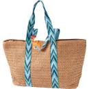 SUNDANCE SUNDANCE strandtas met handvat van geweven lint + drukknoop blauw, 1 st.