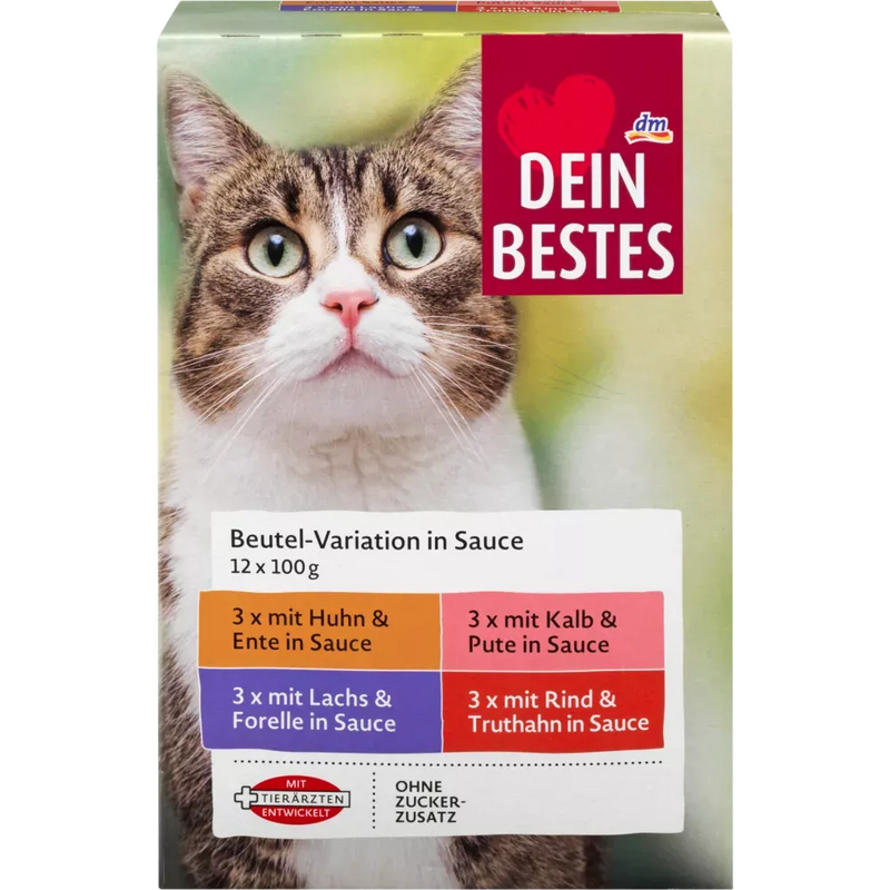Dein Bestes Natvoer voor katten, voordeelverpakking zakjes in saus, 12 x 100g, 1200 g
