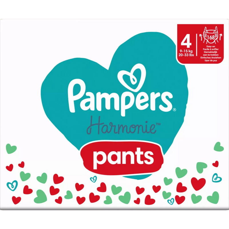 Pampers Babybroek Harmonie maat 4 Maxi (9-15 kg), maandelijkse doos, 168 stuks.