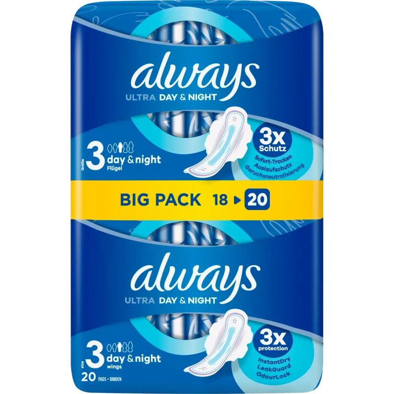 always Maandverband Ultra Day&Night met vleugels BigPack, 20 stuks