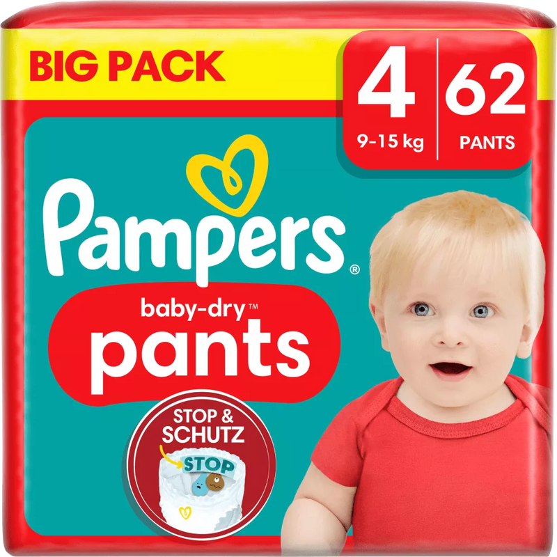 Pampers Babybroekjes Baby Dry maat 4 Maxi (9-15 kg), Grootverpakking, 62 stuks.