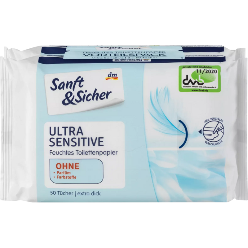 Sanft&Sicher Vochtig toiletpapier Ultra Sensitive Twin Pack 2x50st, 100st