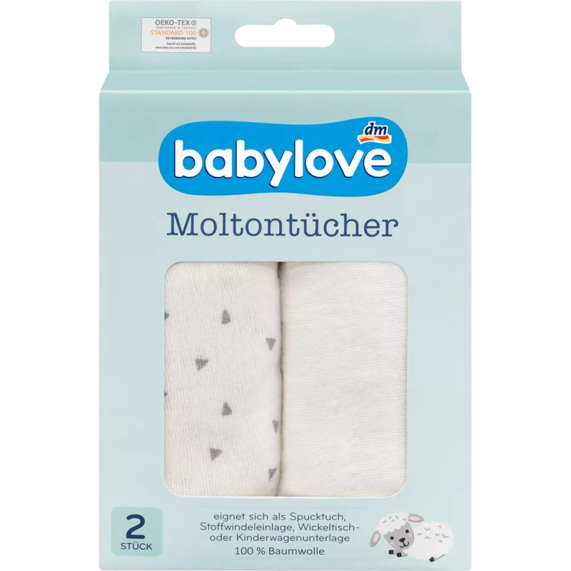 babylove Molleton doek driehoeken/wit, 2 stuks