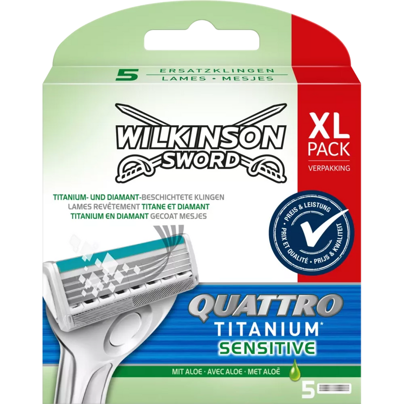 Wilkinson Scheermesjes, Quattro Titanium Sensitive, 5 stuks