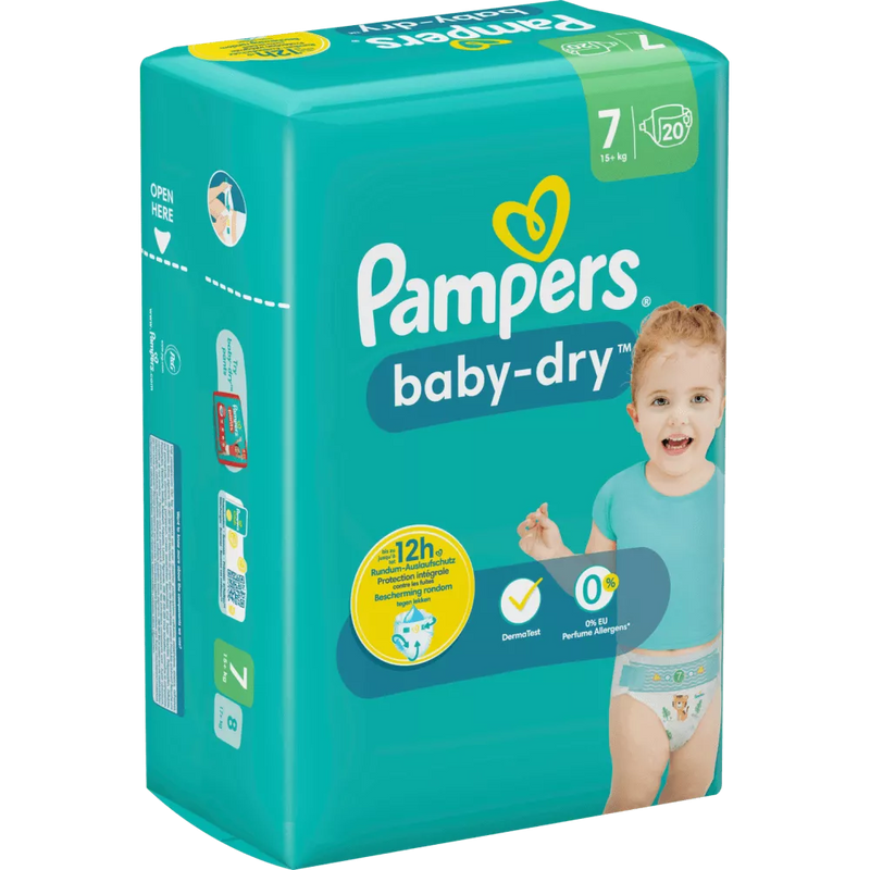 Pampers Luiers Baby Dry maat 7 Extra Large (15+ kg), 20 stuks.