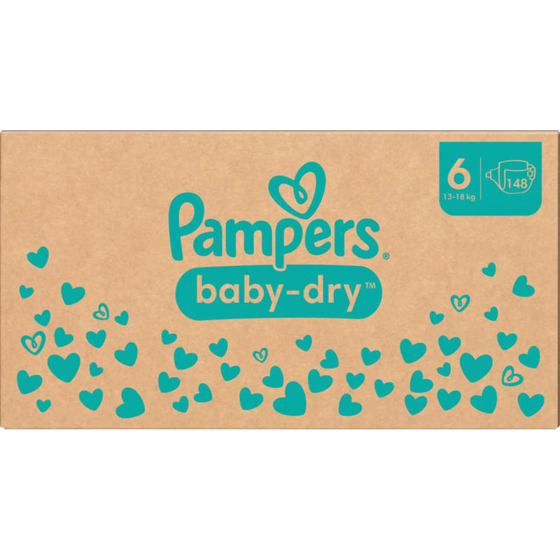 Pampers Luiers Baby Dry Gr.6 Extra Large (13-18 kg), maandelijkse doos, 148 stuks.