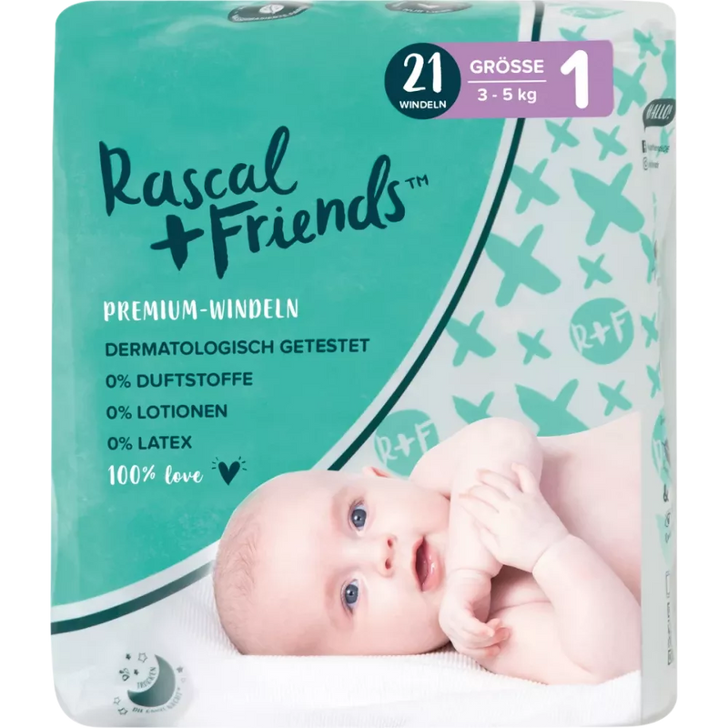 Rascal+Friends Baby Luiers maat 1, 3-5 kg, 21 stuks