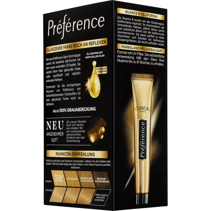 L'ORÉAL PARIS PRÉFÉRENCE Haarkleuring naturel blond, 8 Californië, 1 stuk