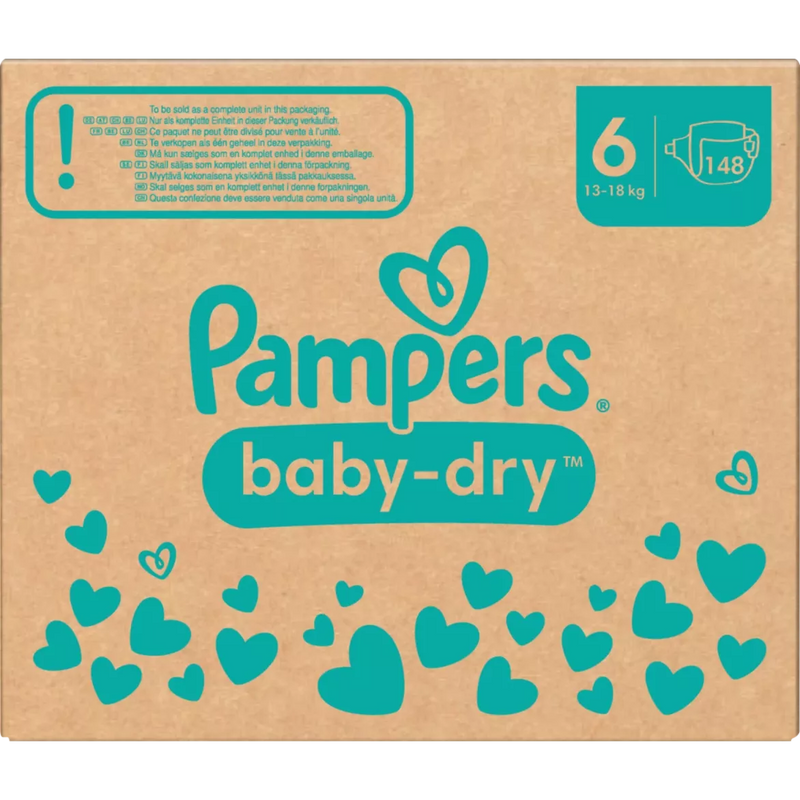 Pampers Luiers Baby Dry Gr.6 Extra Large (13-18 kg), maandelijkse doos, 148 stuks.