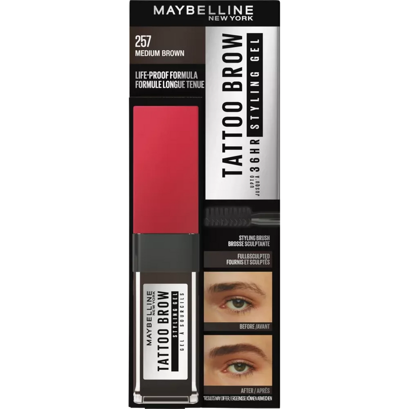 Maybelline New York Wenkbrauw Gel Tattoo Brow 36H Nr. 257 Medium Bruin, 6 ml