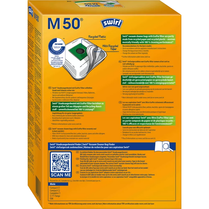 Swirl Stofzuigerzak M50 MicroPor Plus incl. 1 filter, 4 stuks