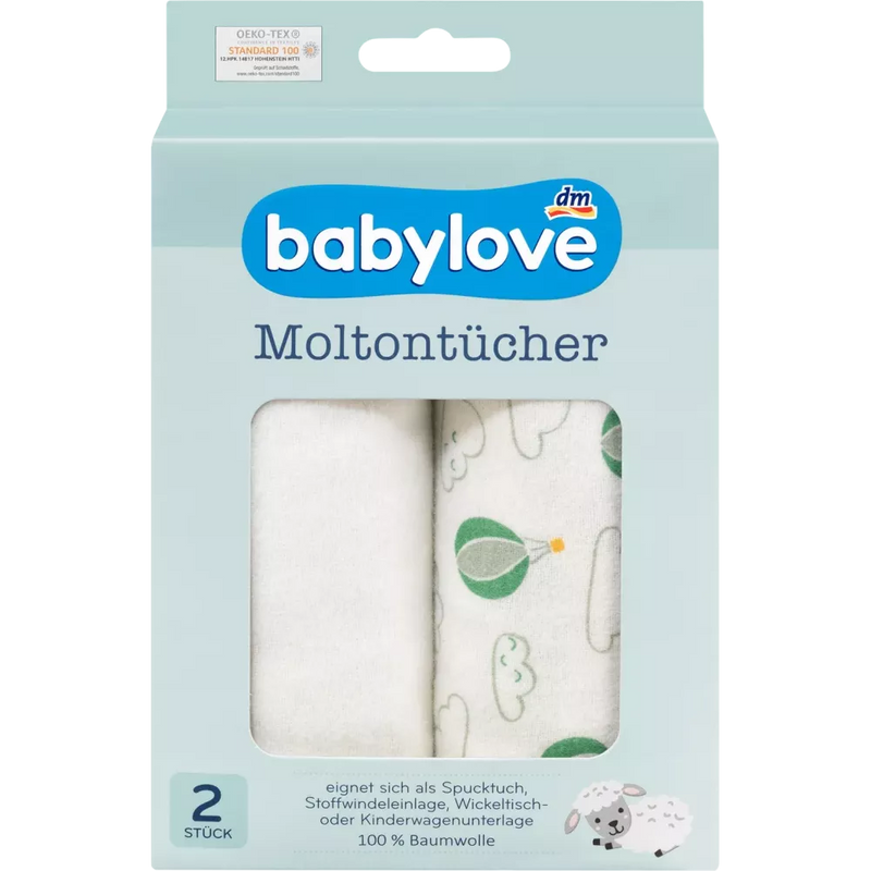 babylove Molleton lakens luchtballon/wit, 2 st.