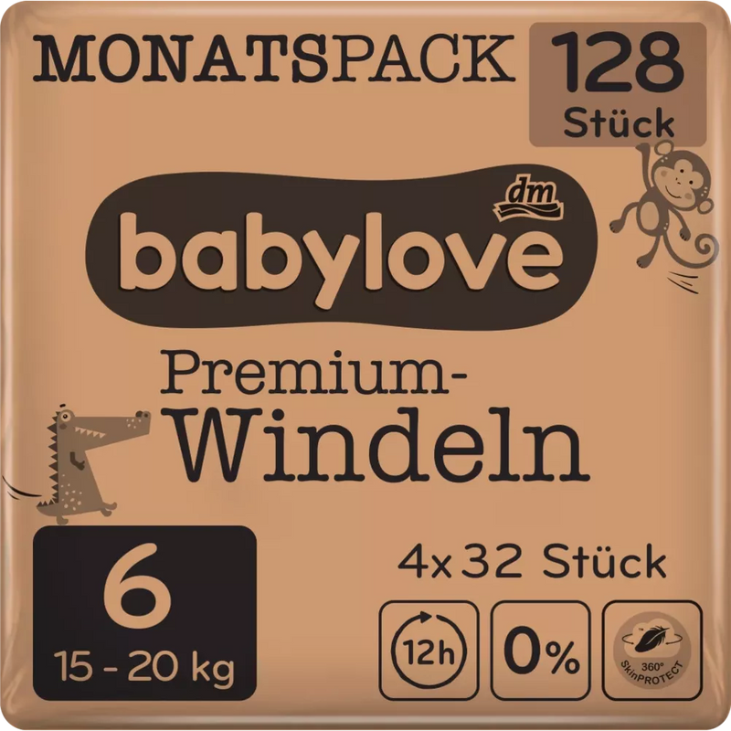 babylove Premium luiers maat 6, XXL, 15-20 kg, maandpakket, 128 stuk