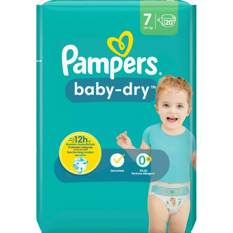 Pampers Luiers Baby Dry maat 7 Extra Large (15+ kg), 20 stuks.