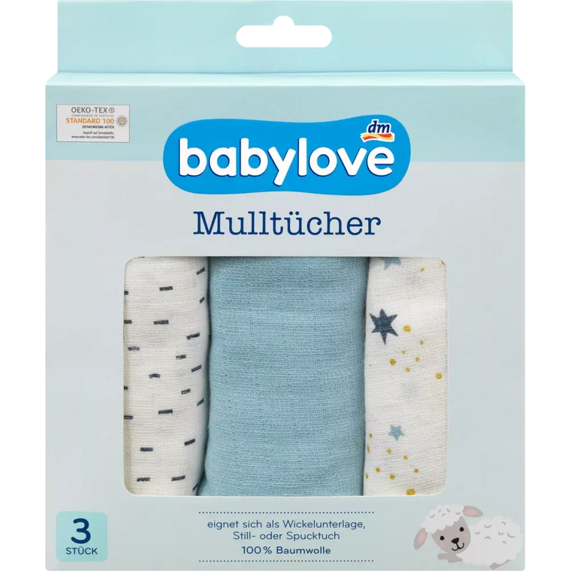 babylove Gaasdoeken sterren/blauw, 3 stuks