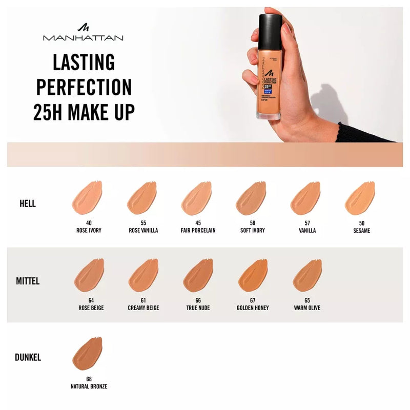 MANHATTAN Cosmetics Make-up Lasting Perfection Foundation Natuurlijk Brons 68, SPF 20, 30 ml