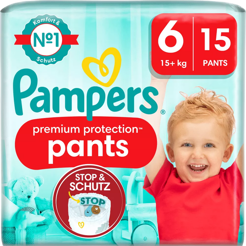 Pampers Babybroek Premium Protection Maat 6 Extra Large (15+ kg), 15 stuks.