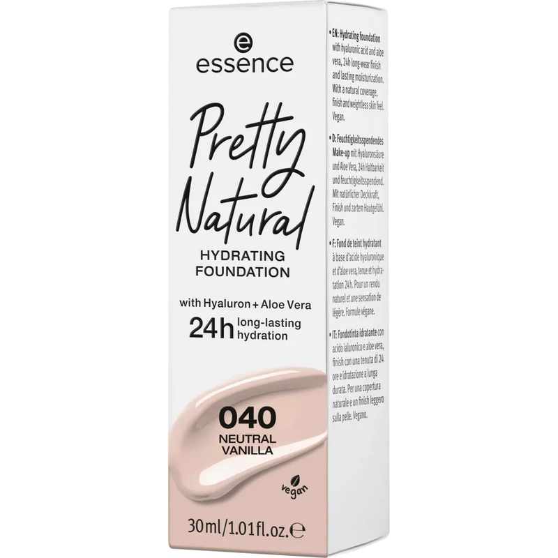 essence cosmetics Make-up Pretty Natural hydraterende foundation Neutral Vanilla 040, 30 ml