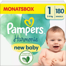 Couches Pampers Harmonie taille 1 Nouveau-né (2-5 kg), boîte mensuelle, 180 pièces.