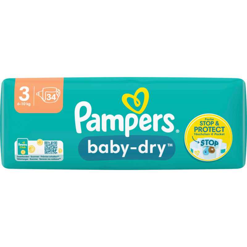 Pampers Luiers Baby Dry maat 3 Midi (6-10 kg), 34 stuks.