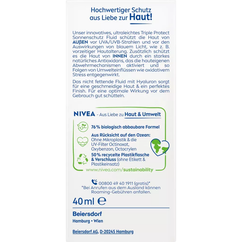 NIVEA SUN Zonnebrandcrème voor gezicht, drievoudige bescherming, SPF 50+, 40 ml