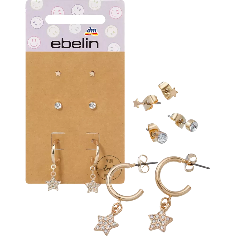 ebelin Oorsteker set Creools goud-look met ster hanger, 6 stuks.