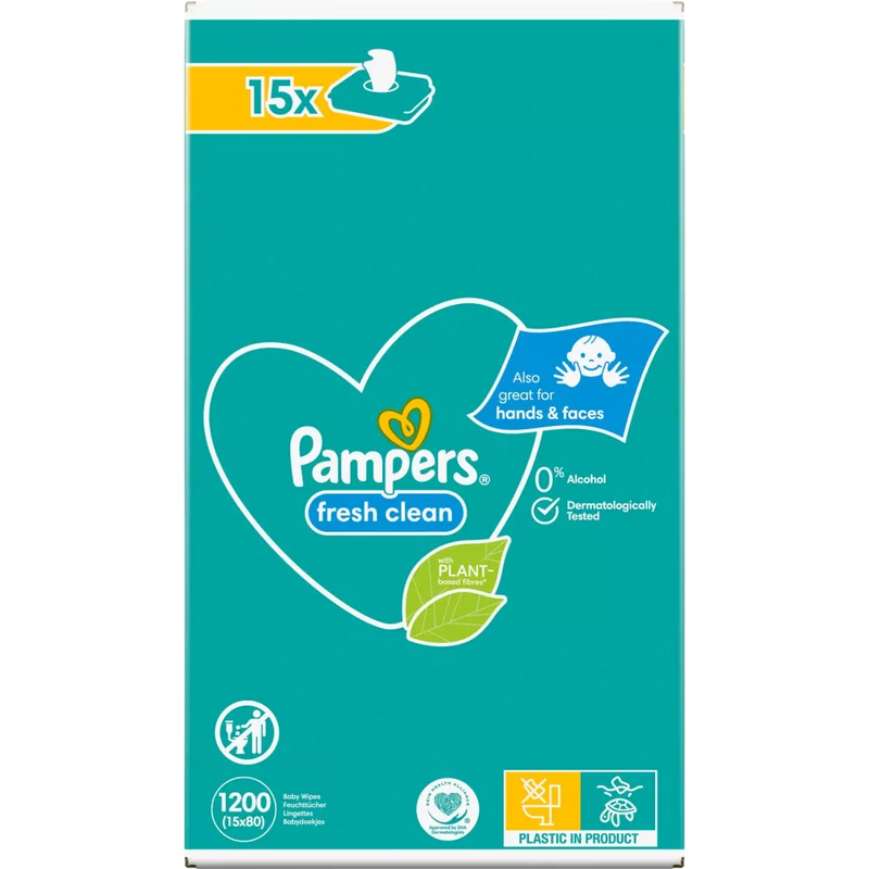 Pampers Natte doekjes Fresh Clean (15x80 stuks), voordeelverpakking, 1200 stuks