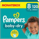 Couches Pampers Baby Dry Gr.8 Extra Large (17+ kg), boîte mensuelle, 120 pièces.