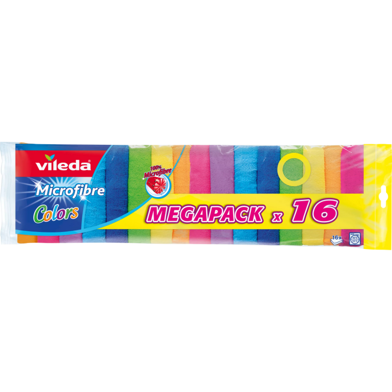 Vileda Multifunctionele doekjes Microvezel Kleuren Megapack, 16 stuks.