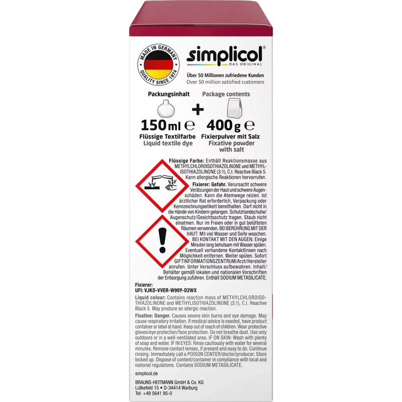 Simplicol Textielverf intensief robijnrood, 1 st