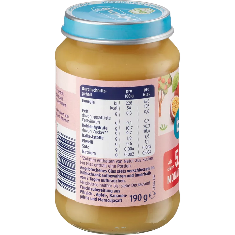 babylove Babymaaltijd 5+ Maanden Perzik-passievrucht met appel 100% biologische kwaliteit 190g