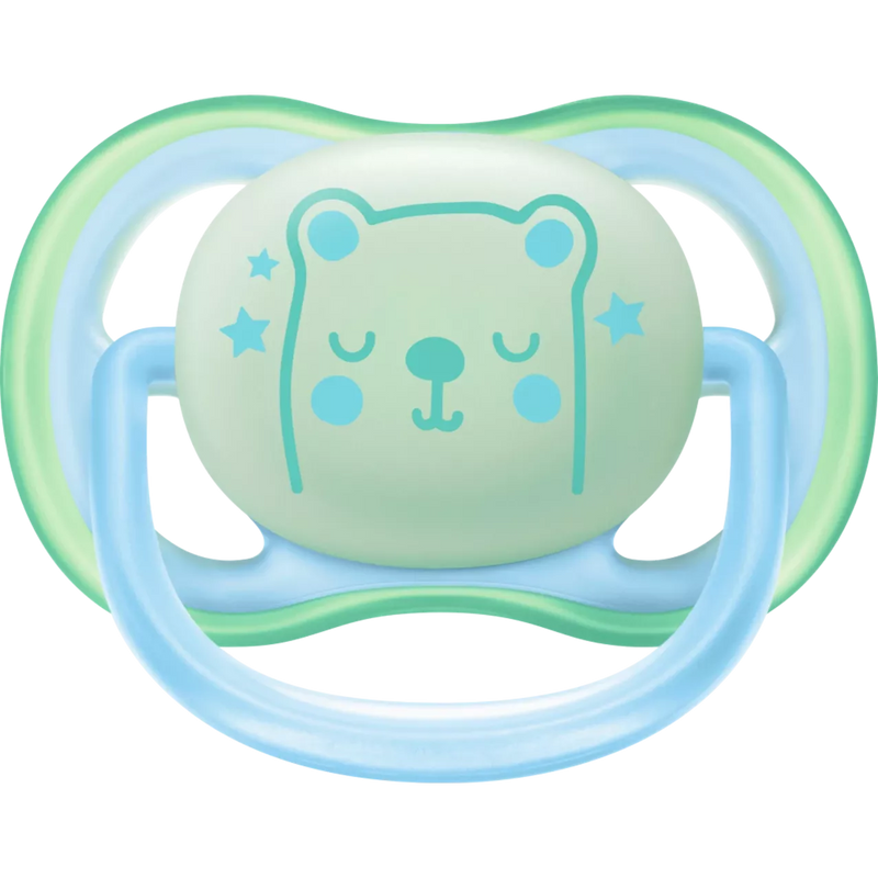 Philips AVENT Soother ultra air night silicone, blauw/groen, 0-6 maanden, 2 stuks.