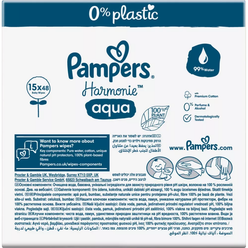 Pampers Harmonie Aqua Billendoekjes (15 x 48 st), 720 stuks