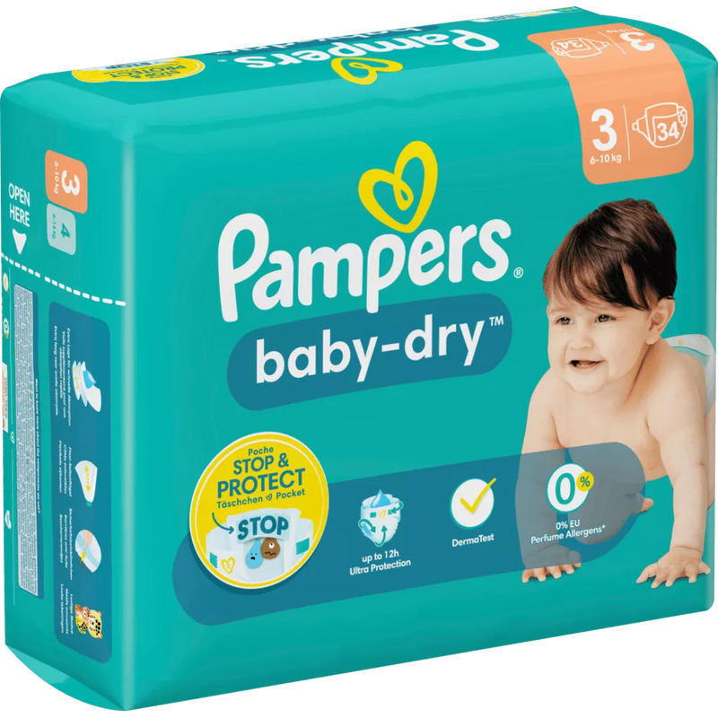 Pampers Luiers Baby Dry maat 3 Midi (6-10 kg), 34 stuks.
