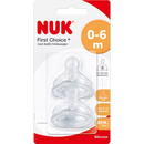 Nuk Ventielspeen First Choice+ silicone, 0-6 maanden, gatmaat S (tee), 2 stuks.
