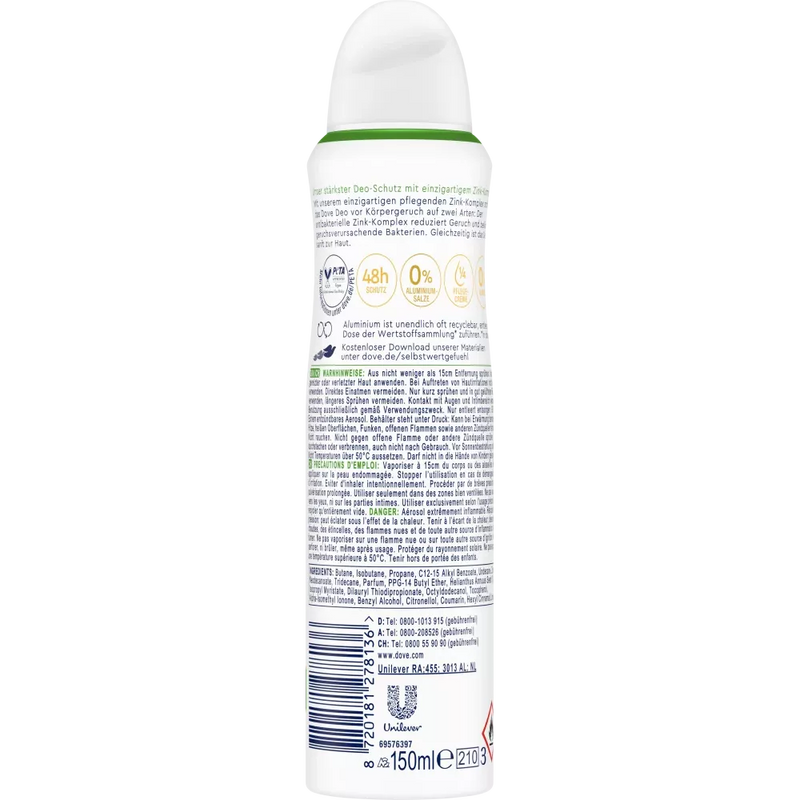 Dove Deodorant Spray met Komkommergeur & Zink Complex, 150 ml