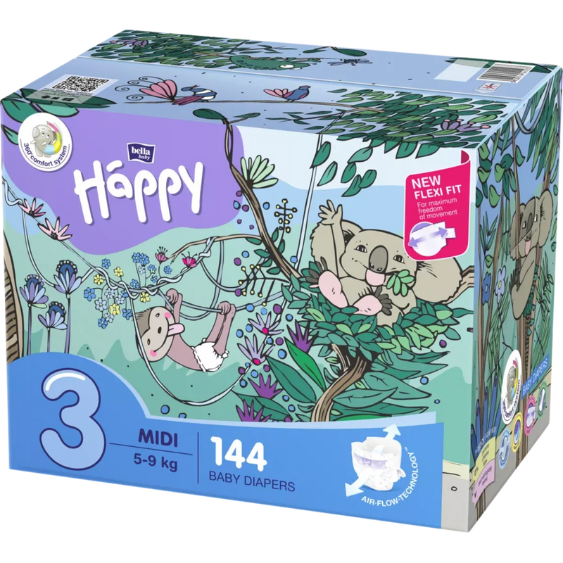 Bella Baby Happy Luiers Maat 3 Midi Maandbox (5-9 kg), 144 Stuks