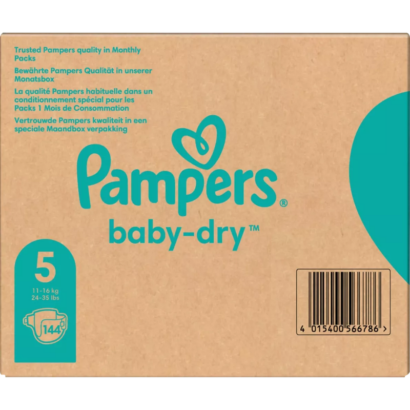 Pampers Luiers Baby-Dry maat 5 Junior, 11-16 kg, maandbox, 144 stuks