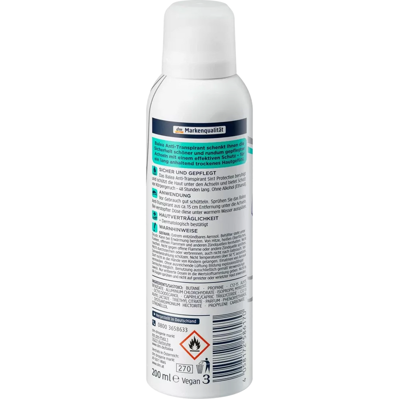 Balea Deodorant spray antiperspirant 5in1 bescherming, 200 ml