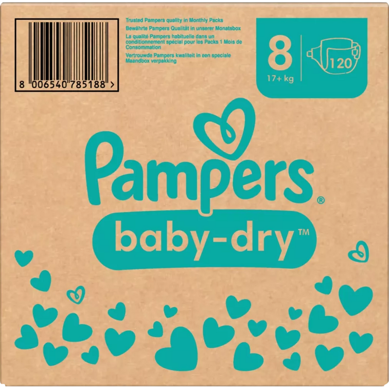 Pampers Luiers Baby Dry Gr.8 Extra Large (17+ kg), maandelijkse doos, 120 stuks.