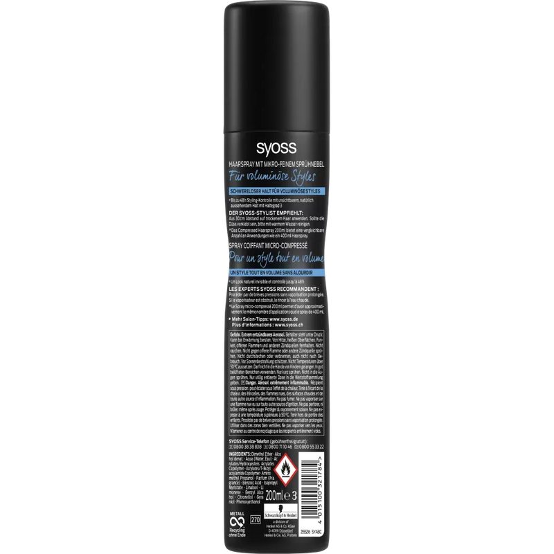 Syoss Haarlak Micro Spray Volumineuze Stijlen, 200 ml