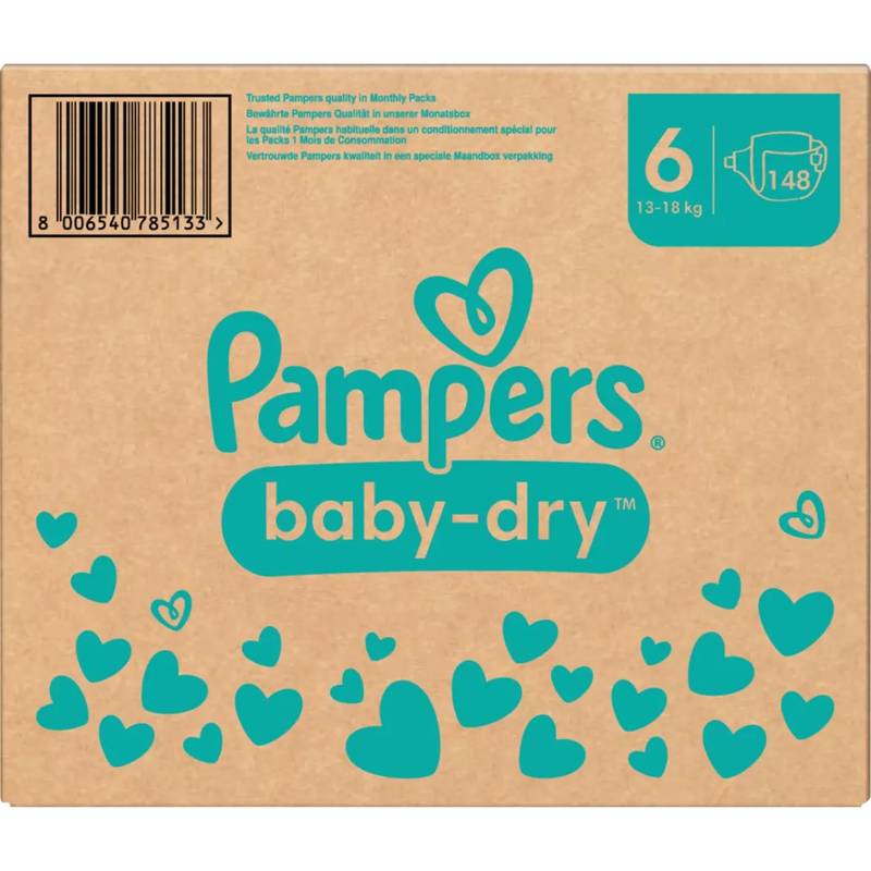 Pampers Luiers Baby Dry Gr.6 Extra Large (13-18 kg), maandelijkse doos, 148 stuks.