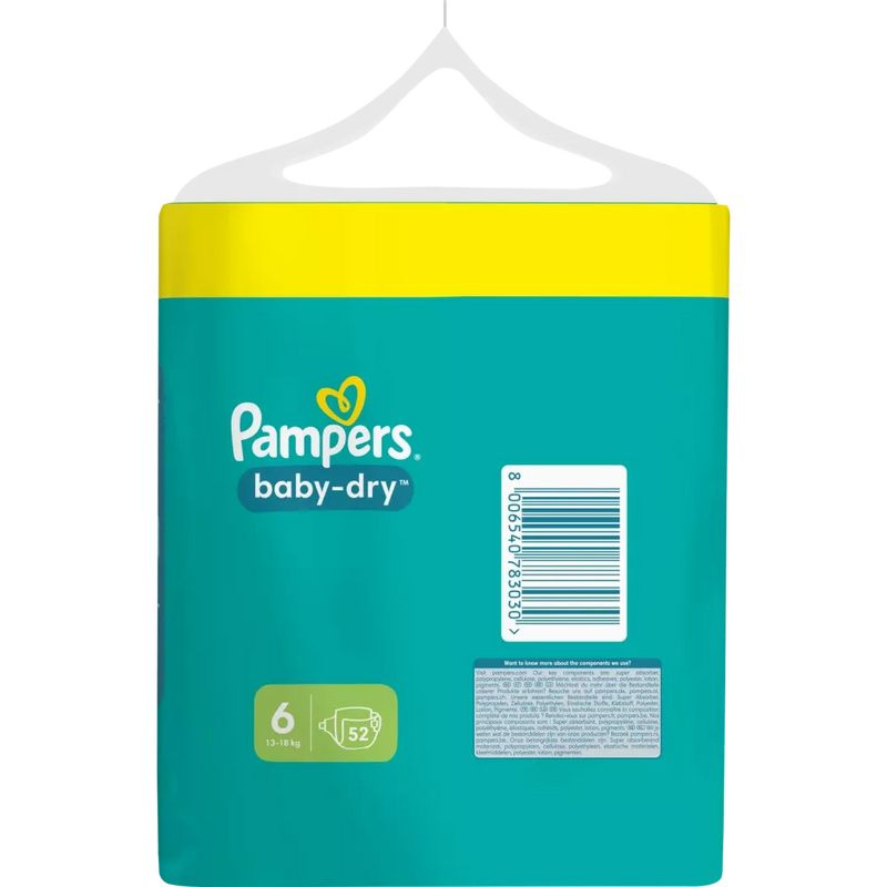 Couches Pampers Baby Dry Gr.6 Extra Large (13-18 kg), paquet en vrac, 52 pièces.