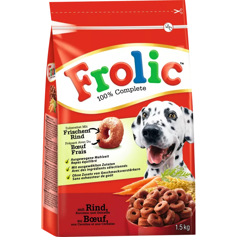 Frolic Droogvoer voor honden, Complete met rundvlees, 1.5 kg