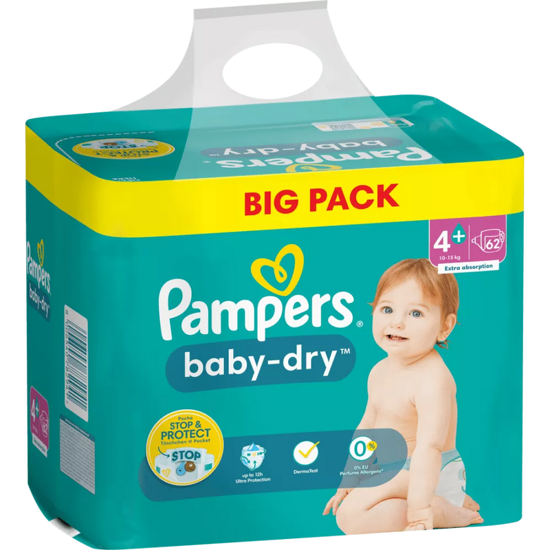 Pampers Luiers Baby Dry Gr.4 Maxi Plus 10 15 kg grootverpakking 62 stuks