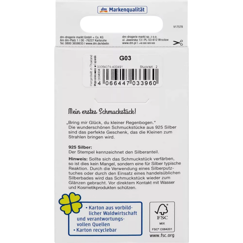 Boucles d'oreilles puces arc-en-ciel pour enfant ebelin, argent 925, 2 pièces.