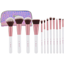 BH Cosmetics Borstelset Kristalkwarts - 12 stuks met cosmetisch tasje, 1 stuks.