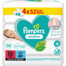 Lingettes humides Pampers Sensitive (4 x 52 pièces), 208 pièces.